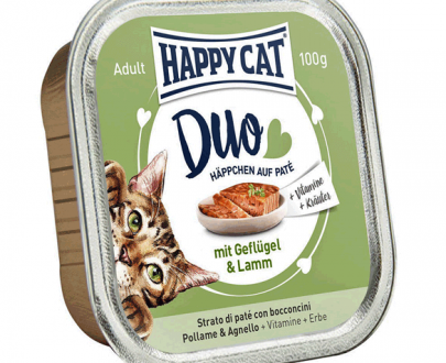 خوراک کاسه ای گربه هپی کت؛ تهیه شده از مرغ و بره