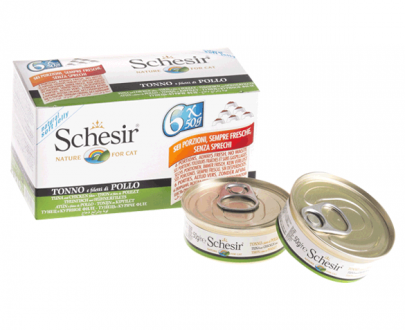 کنسرو گربه شسیر تهیه شده از ماهی تن و فیله مرغ؛ بسته 6 عددی