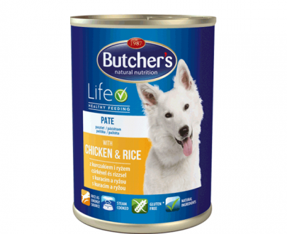 کنسرو سگ بوچرز Butchers Life؛ تهیه شده از گوشت مرغ و برنج