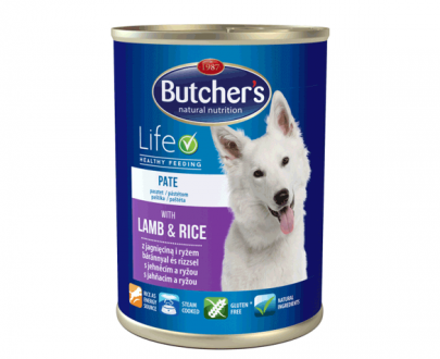 خرید کنسرو سگ بوچرز Butchers Life؛ تهیه شده از گوشت بره و برنج؛ 1200 گرمی | پت شاپ روژدا