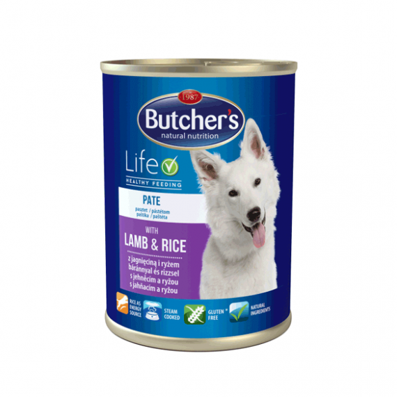 خرید کنسرو سگ بوچرز Butchers Life؛ تهیه شده از گوشت بره و برنج؛ 1200 گرمی | پت شاپ روژدا