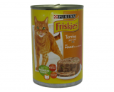 کنسرو گربه فریسکیز تهیه شده از گوشت مرغ و سبزیجات در عصاره غلات