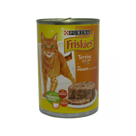 کنسرو گربه فریسکیز تهیه شده از گوشت مرغ و سبزیجات در عصاره غلات