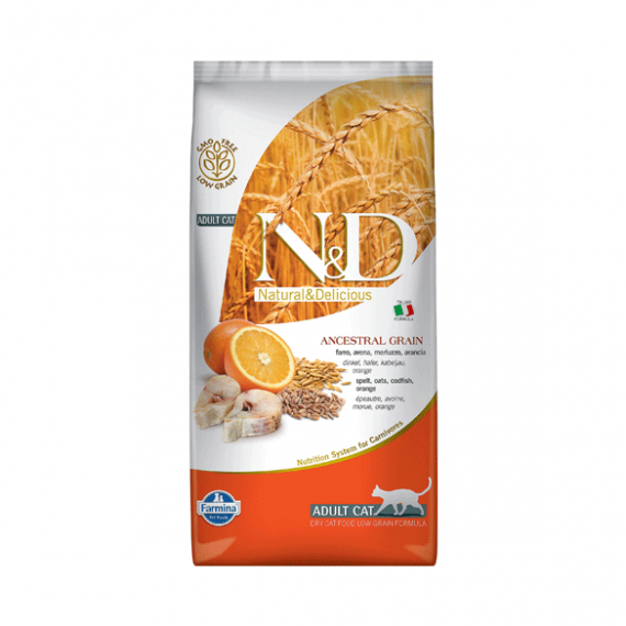 غذای خشک گربه N & D تهیه شده از ماهی کاد و پرتقال؛ 1.5 کیلویی