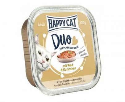 خوراک کاسه ای گربه هپی کت؛ تهیه شده از گوشت گاو و خرگوش