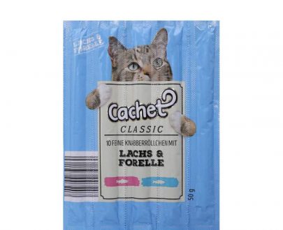 تشویقی مدادی گربه کچت Cachet تهیه شده از ماهی و میگو؛ بسته 10 عددی