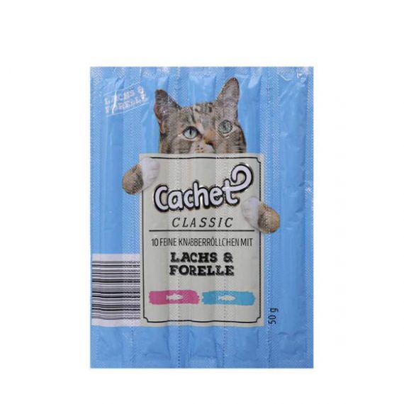 تشویقی مدادی گربه کچت Cachet تهیه شده از ماهی و میگو؛ بسته 10 عددی