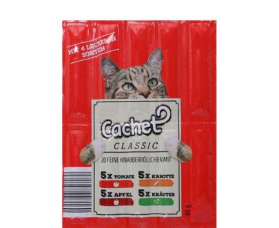 تشویقی مدادی گربه کچت Cachet تهیه شده از سیب، گوجه فرنگی، هویج و سبزیجات؛ بسته 20 عددی