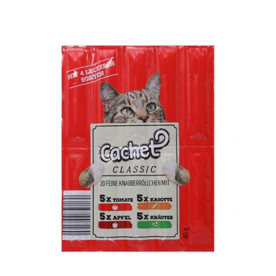 تشویقی مدادی گربه کچت Cachet تهیه شده از سیب، گوجه فرنگی، هویج و سبزیجات؛ بسته 20 عددی