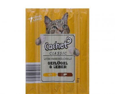 تشویقی مدادی گربه کچت Cachet تهیه شده از مرغ و جگر؛ بسته 10 عددی