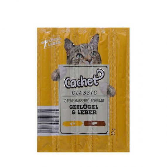 تشویقی مدادی گربه کچت Cachet تهیه شده از مرغ و جگر؛ بسته 10 عددی